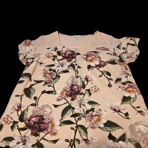 Skies are Blue " Flutter Sleeve V-Neck Blouse - Pink Floral, Size M